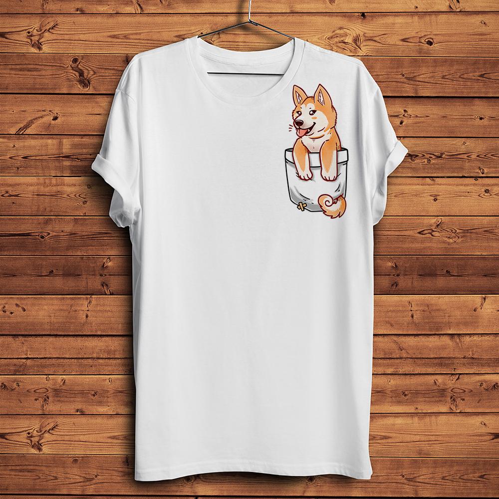 Cute Akita and Shiba Inu Puppy in pocket funny 3D t shirt Unisex summer new white casual homme kawaii hipster tshirt streetwear