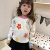 Осенне-зимний вязаный свитер с цветочным принтом для девочек, плотные теплые топы с длинными рукавами для маленьких детей, детский пуловер для девочек