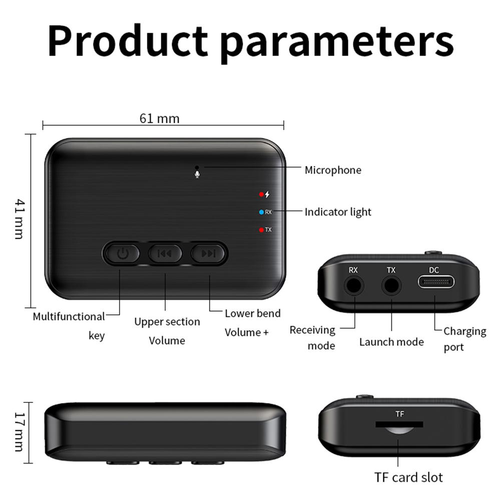 BT 5.3 Adapter Music Receiver 3.5mm AUX Audio Receiver Support TF Card Wireless Adapter for Home Speakers Wired Headphones