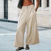 Women's  Fashionable Loose Solid Color Elastic Waist Pocket Straight Leg Casual Pants