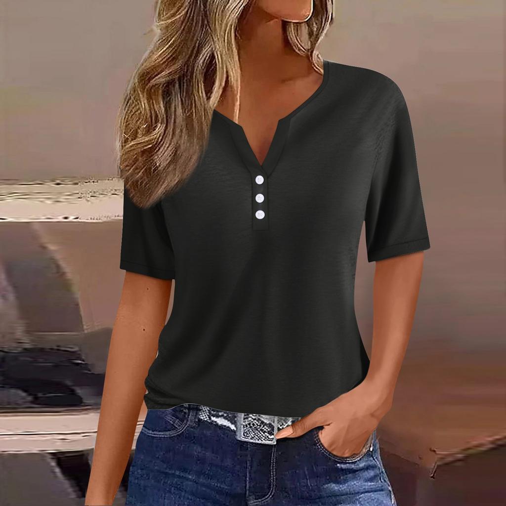Women's T Shirt Tee Print Button Short Sleeve Daily Weekend Fashion Basic V- Neck Regular Top