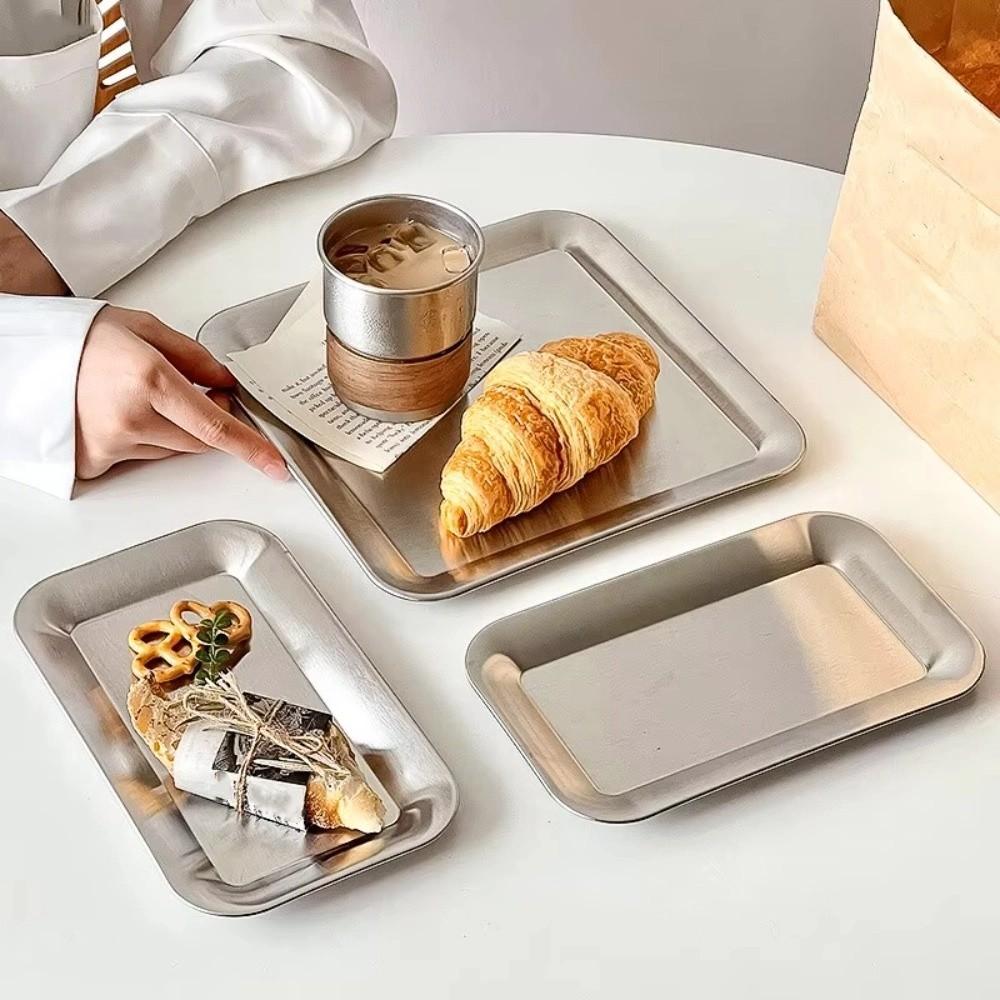 2PCS/SET Rustproof Stainless Steel Tray Flat Design BBQ Plate Serving Plate Shallow Tray Buffet