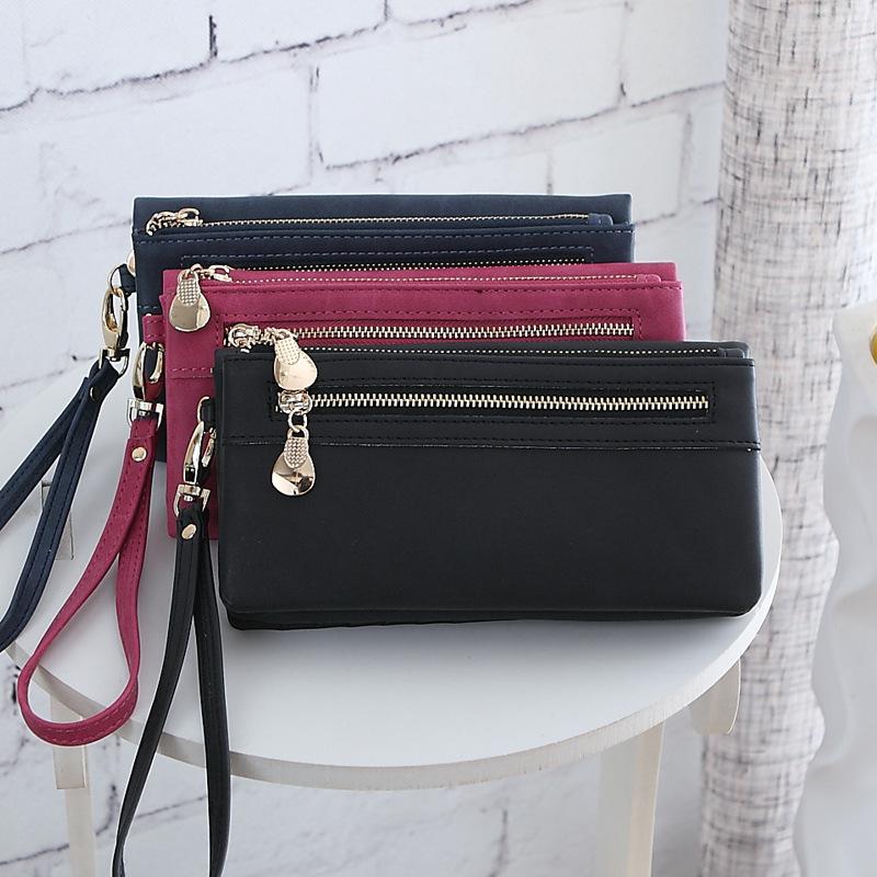 Women Fashion Wallets Dull Polish Leather Wallet Double Zipper Day Clutch Purse Wristlet Handbags