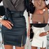 Women Sexy Solid Color Faux Leather Zippers High Waist Belt Bodycon Mini Skirt
