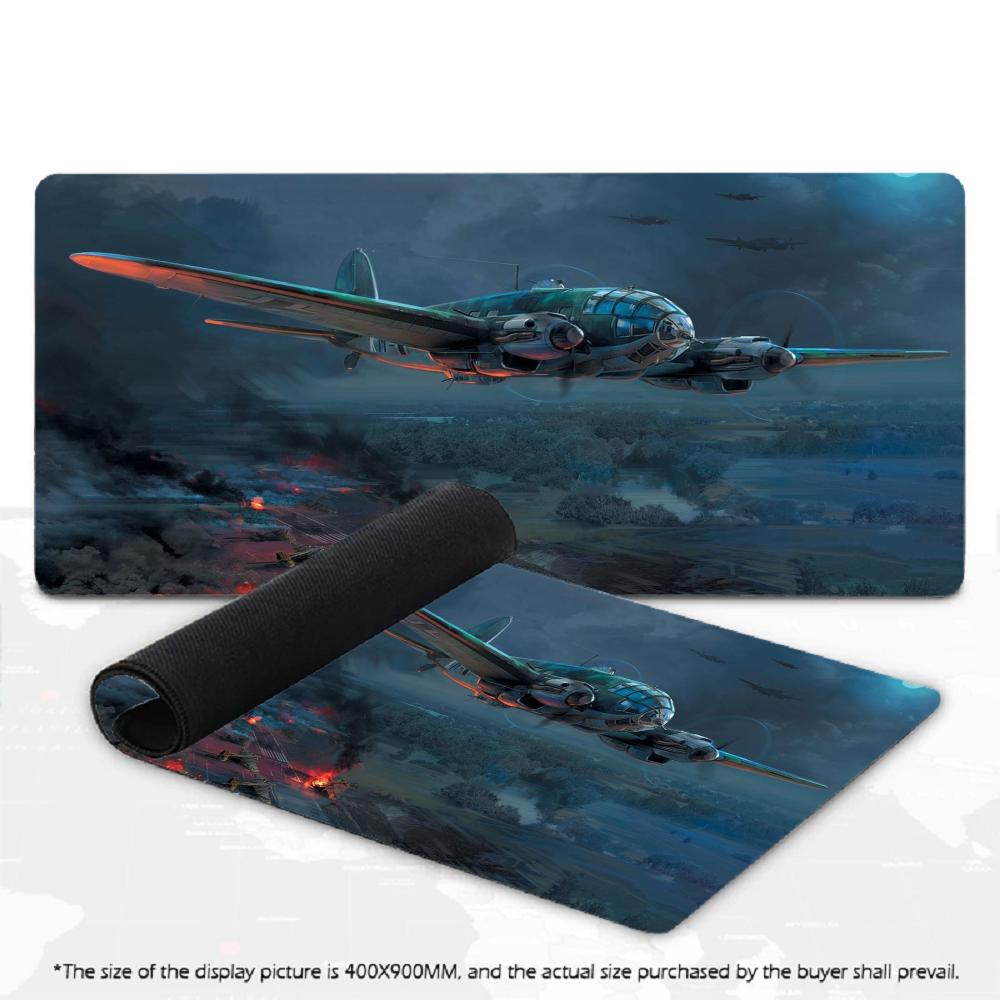 XXL Gaming Mouse Pad Vintage Military Fighter Jet Anime Girl Combat Scene Non Slip Rubber Keyboard Desk Mat for PC Gamer Table
