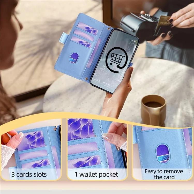 Для TCL 505 чехол-кошелек с защитой от царапин из искусственной кожи, отделения для карт, чехол для телефона с ремешками - синий