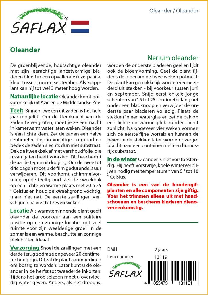 SAFLAX Garden in the Bag - Олеандр - 50 семян - С субстратом в подходящем пакете-стойке - Нериумовый олеандр