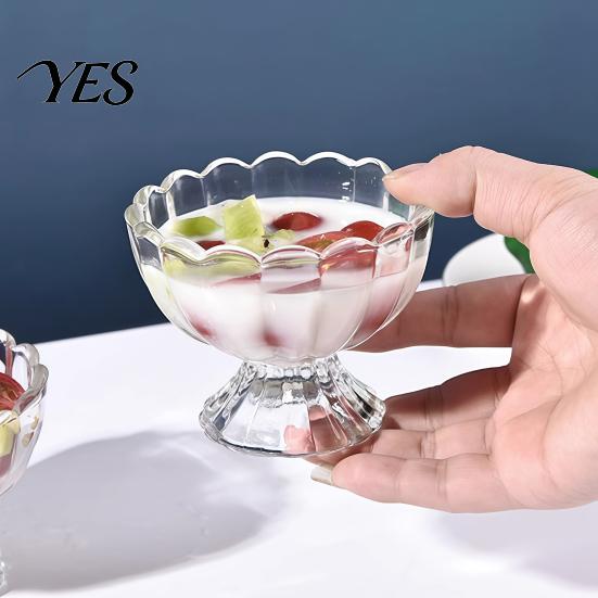 Temperature Resistant Glass Dessert Bowl, Footed Ice Cream Cup, Small Vintage Cup Parfait for Sundae, Fruit, Pudding, Condiment, Snacks, Serving