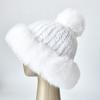 Genuine Mink Fur Beanie Hat Winter Womens Fox Brim Hats Thick Warm Fox Fur Caps With Pompom Fashion Fur Knit Beanies
