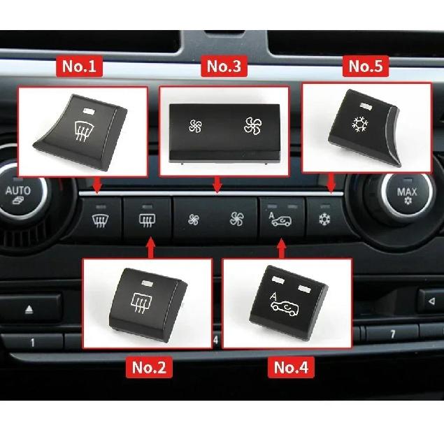 For BMW X5 X6 E70 E71 E72 Dashboard Fan Volume Radar Button AC Vent Grille Rear Trunk Switch Start Stop Key Cover Replacement Pushbutton Switches 3