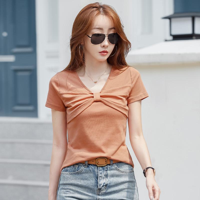 Летняя тонкая футболка с круглым вырезом, пуловер, женские топы с короткими рукавами