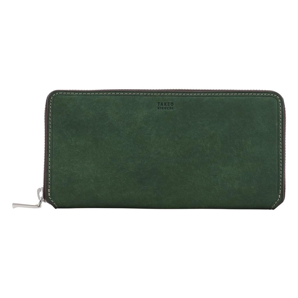 Takeo Kikuchi Men's Margo II Long Wallet with Round Zipper, Genuine Leather, Cowhide Leather, 05 Green, 780616