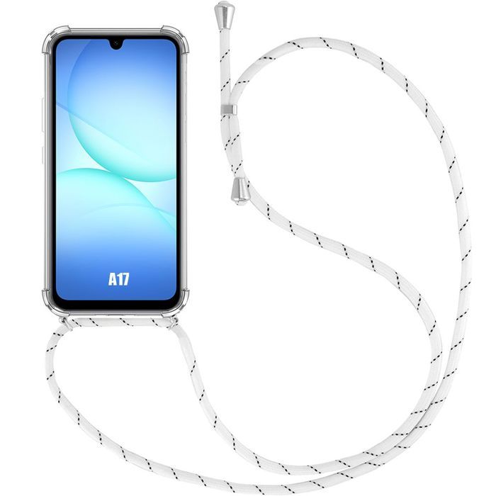 Coque pour Samsung Galaxy A17 4G/5G, AntiChoc Anti-Rayures Transparent avec Bandoulière Blanc