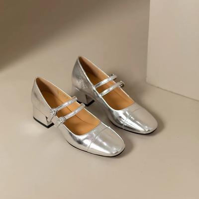 Модные туфли на платформе и каблуках в стиле французского ретро, серебристые, женские туфли на толстом каблуке, весна-осень, квадратный носок, туфли Мэри Джейн, туфли-лодочки, женская обувь