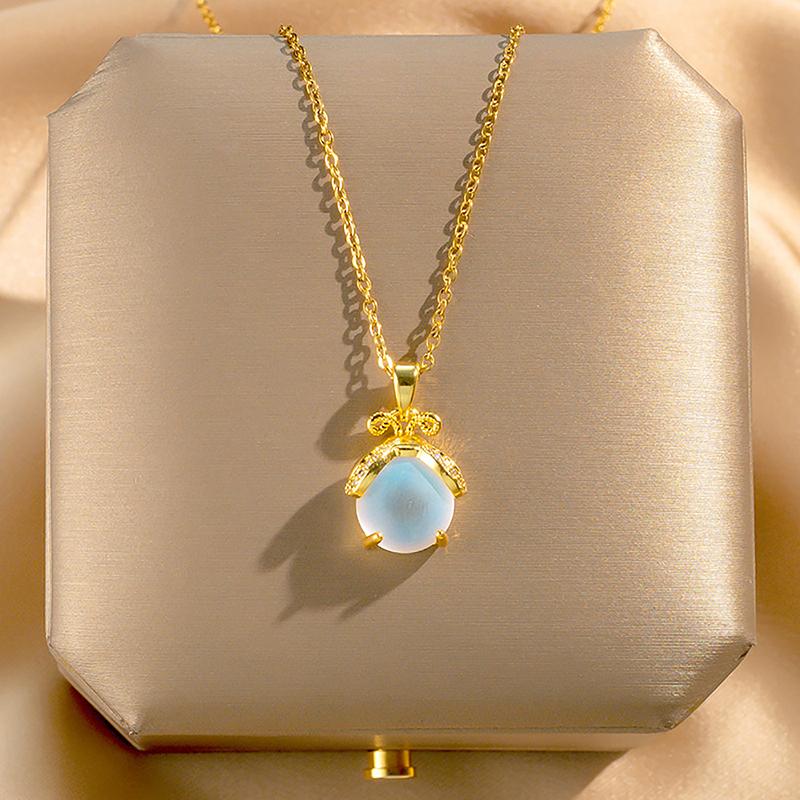 Ожерелье из титановой стали с лунным камнем, микро-инкрустированное ожерелье с пчелой Аврора, женская цепочка для ключицы
