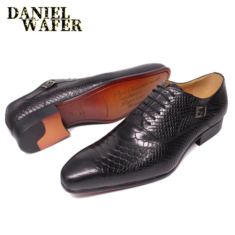 Модная Роскошная Мужская Кожаная Обувь с Принтом Змеиной Кожи, Деловая, Платьевая, Формальная, Классический Стиль, Бургунди, Синяя, Заостренный Носок, На Шнуровке, Оксфорды, Мужская