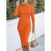 Autumn Women's Knitted Dress Fashion Pure Pit Stripe Slimming Knit Mid-Length Dresses