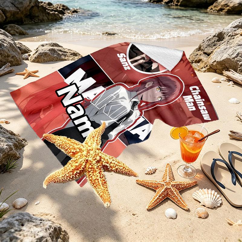 Custom Name Personalized Makima Chainsaw Man Print Beach Towel, for Trip Camping Beach Party Home Decor, Birthday Gift for Family & Friends