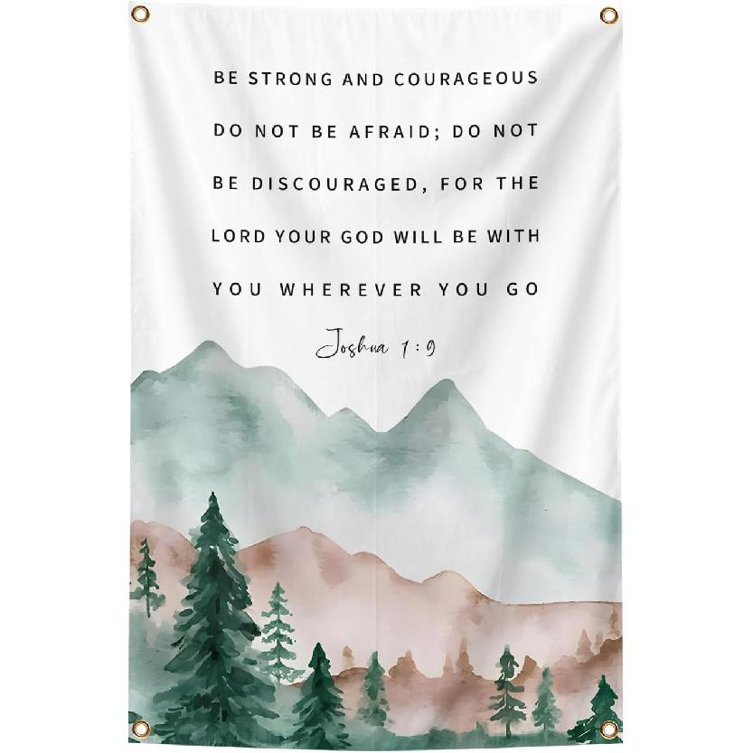 Bible Verse Wall Art Be Strong and Courageous Posters Tapestry 2x3 Ft Aesthetic Poster for Teen Boys Girls Bedroom and College Dorm Wall Decor Gifts
