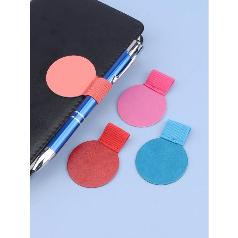 1pc Self-Adhesive Round Pen Holder, Waterproof Leather Surface Portable Pen Clip, Suitable For Home, Office, And School, Notebook Accessory Back