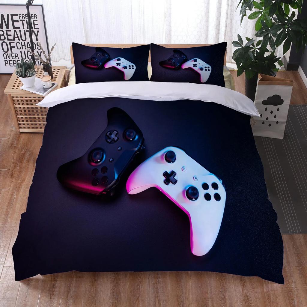 Gaming Gamepad Video Game Neon Comfortable Duvet Quilt Cover Pillowcase Bedding Set Children Bedroom Decoration Home Textile
