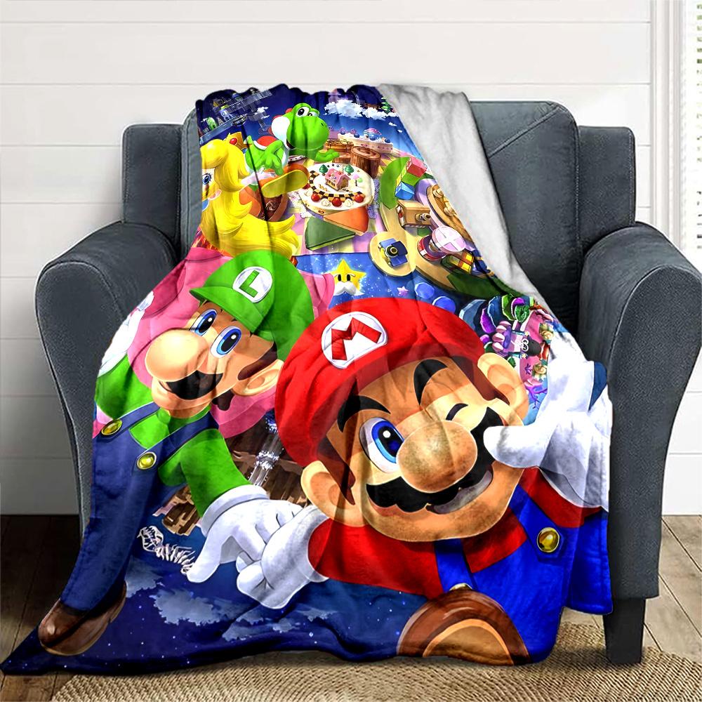 Mario Party Celebration Flannel Blanket Super Soft Warm Cozy Blanket For Sofa Bed Office Travel Allseason Home Decor Gift