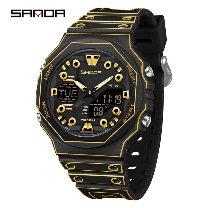 SANDA SD6507 Casual Electronic Watches for Man Stop Watch Calendar Luminous Outdoor Sports Digital Wristwatch