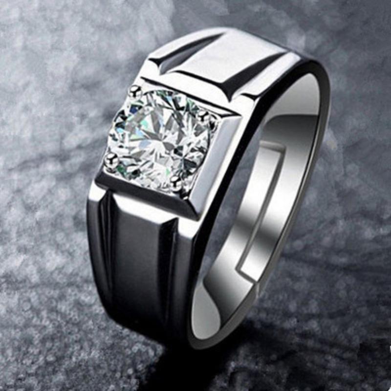 S925 Silver Ring Couple Ring Women's Diamond Ring Zircon Open Wedding Ring Domineering Men's Ring