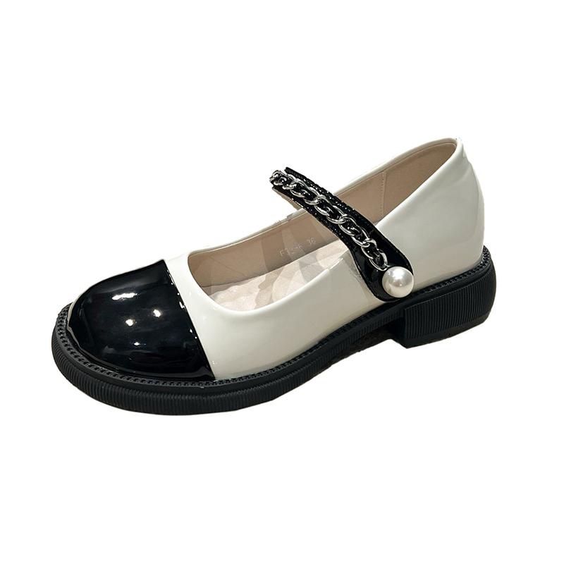 2024 Весна и осень Новый британский стиль Niche Design Sense Pearl Fashion Small Leather Shoes Женские туфли Mary Jane на плоской подошве в стиле ретро