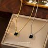 Banyan Tree S925 Silver Black Agate Square Pendant Necklace for Women - Minimalist High-end Clavicle Chain