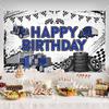 Truck Theme Birthday Banner, 70.8x43.3 Inch, Blue Happy Birthday Party Decoration, Polyester Material, Realistic Truck Design