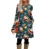 Женское модное повседневное платье с карманами, декоративными пуговицами, рождественскими принтами, круглым вырезом и длинными рукавами