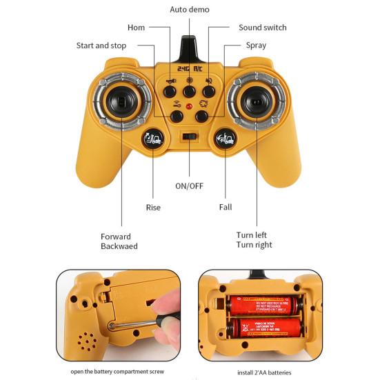 Погрузчик с дистанционным управлением со светом, музыкой и водяным спреем, погрузчик с подвижными соединениями, для малышей, мальчиков, девочек, 2,4 ГГц, радиоуправляемый, имитация погрузчика, игрушка-транспортное средство