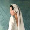 1Pc Lace Veil Elegant 3D Flowers Sweet Soft Yarn Headband Retro Church Wedding Diamond Studded Hair Clip Hat Style Hair Accessory