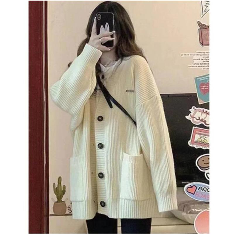 Women's Long Sleeved Cardigan Loose Knitted V-neck Coats Female Fashion Single Breasted Sweater Cardigans Autumn Winter Casual