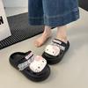 2025 Spring and Summer Bow Kitten Thick-soled Heightening Hole Shoes Women's Wear Non-slip Soft-soled Cool Slippers Tide