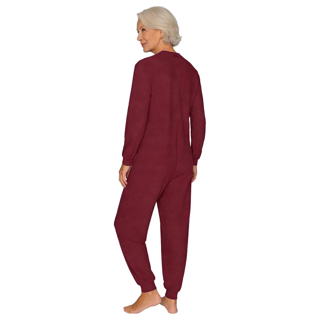 Unisex Anti Strip Adaptive Jumpsuit Crew Neck Long Sleeve Back Zipper Long Pants One Piece Romper