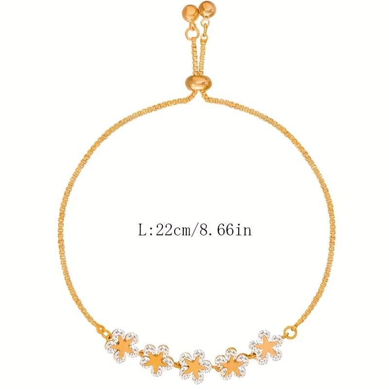 Adjustable Flower Beaded Chain Bracelet Inlaid Shiny Synthetic Zirconia Copper Hand Jewelry Decor for Women