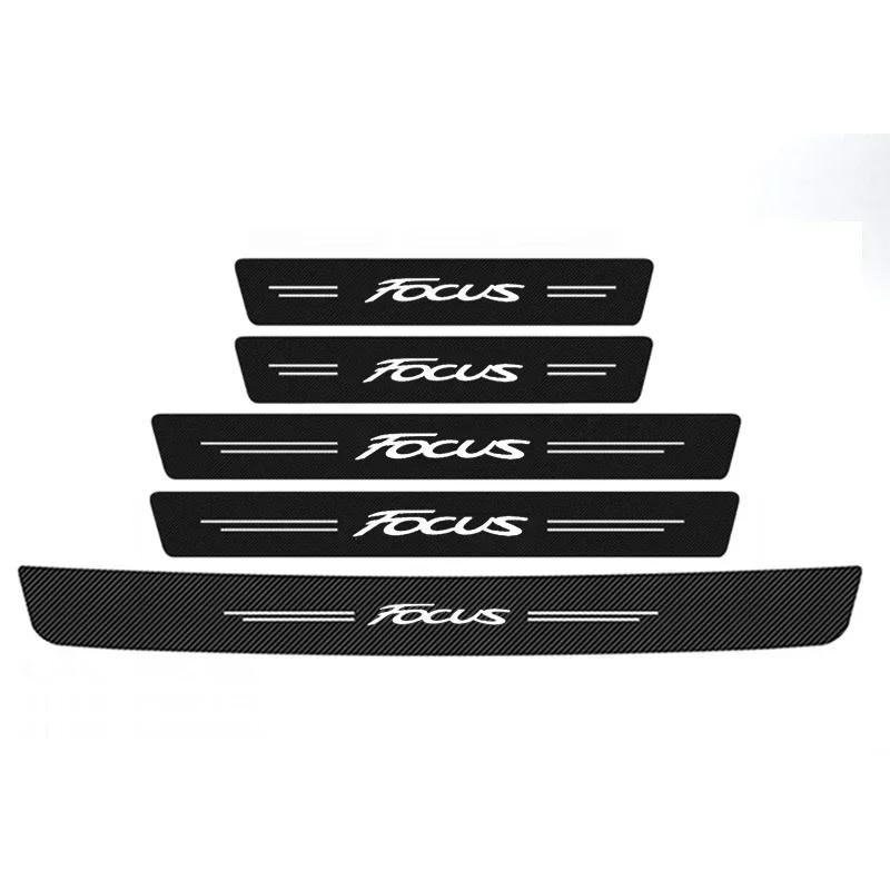 AJW1 New Carbon Fiber Car Door Sill Sticker Threshold Side Anti Scratch Sticker For Ford Focus Logo Waterproof Decal Car Accessories