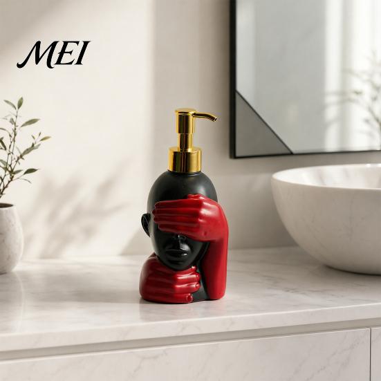 Black And Red Soap Bottle 200ml Dispensing Bottle, Smooth Foaming Artistic Design Large Capacity Dispenser for Bathroom Decor Hand