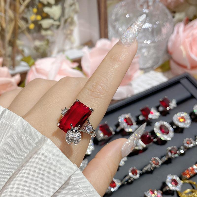 Luxury Colored Gemstone S925 Sterling Silver Silver Plated Inlaid Ring Ladies Medieval Design Noble Zircon Evening Banquet
