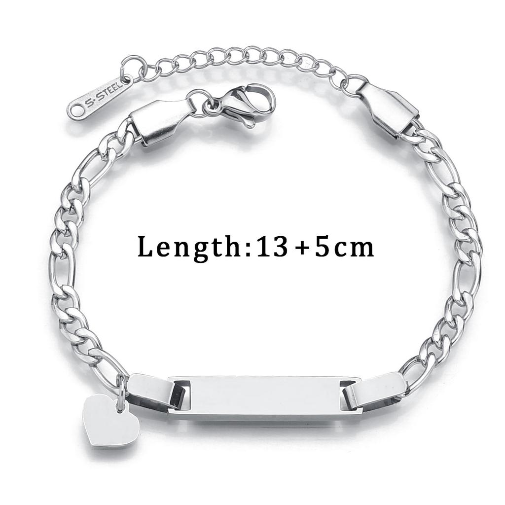 Atoztide Personalized Engrave Name Bracelet For Women Mother Kids Stainless Steel Heart Adjustable Figaro Chain Jewelry Gift