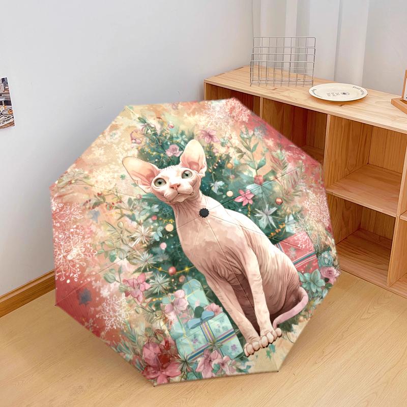 Рождественский кот, автоматический складной зонт, портативная и складная конструкция, 8 спиц, рождественский или birthday подарок.