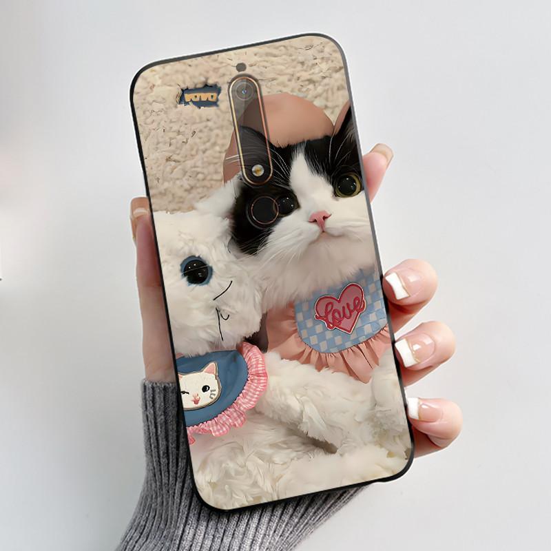 Cute Case For Nokia 6.1/Nokia 6.1 Plus/Nokia X6/Nokia6 Capa Printing Shell Protective Cover Soft Silicone Cartoon Black Casing