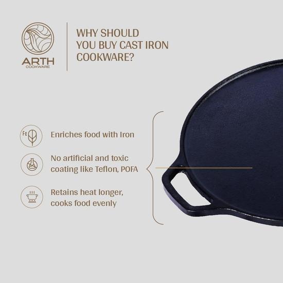 Arth 12-Inch Cast Iron Dosa/Chapatti Tawa, Pre-Seasoned, 100% Toxic Free