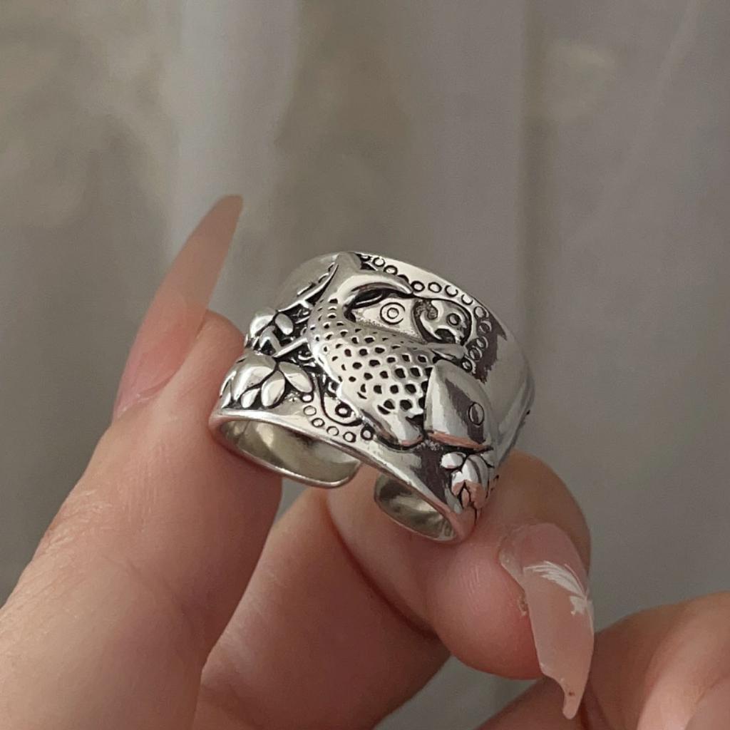 925 Sterling Silver Rings For Women Geometric Fine Jewelry Finger Adjustable Simple Retro Floewer Ring For Party Birthday Gift