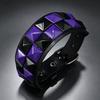 In Stock: Adjustable Black Double Row Square Studs Leather Bracelet - Trendy Punk Style, Multi-color Options for Men & Women