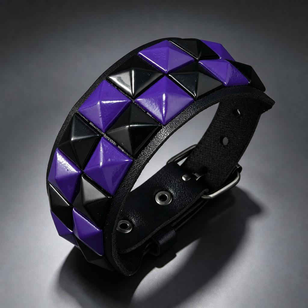 In Stock: Adjustable Black Double Row Square Studs Leather Bracelet - Trendy Punk Style, Multi-color Options for Men & Women