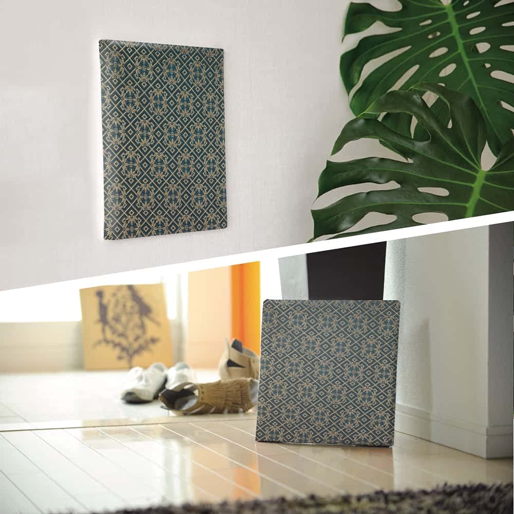 Japanese Kimono Geometric Green Fabric Wall Art Panel, 57 x 57 cm, Made in Japan