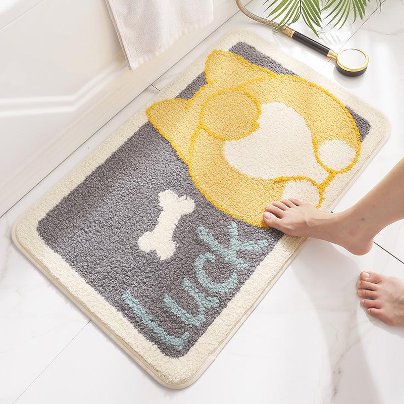 Cartoon Flocked Bath Mat Cute Animal Super Fiber Thickened Plush Bathroom Carpet Water-absorbent Anti-slip Bath Rug